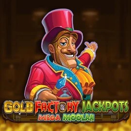 Gold Factory Jackpots Mega Moolah by Aurum Signature Studios, showcased at viuviucasinoo.nl – game logo